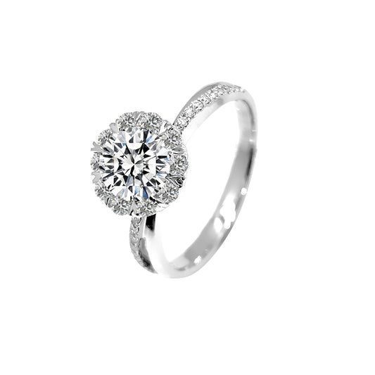 Anillo aureola con diamante redondo (0.821 ct- 0.854 ct)