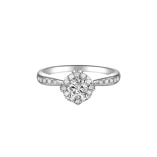 Anillo aureola con diamante redondo (1.078 ct- 1.131 ct)