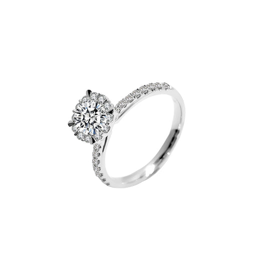 Anillo aureola con diamante redondo (0.866 ct- 1.526 ct)